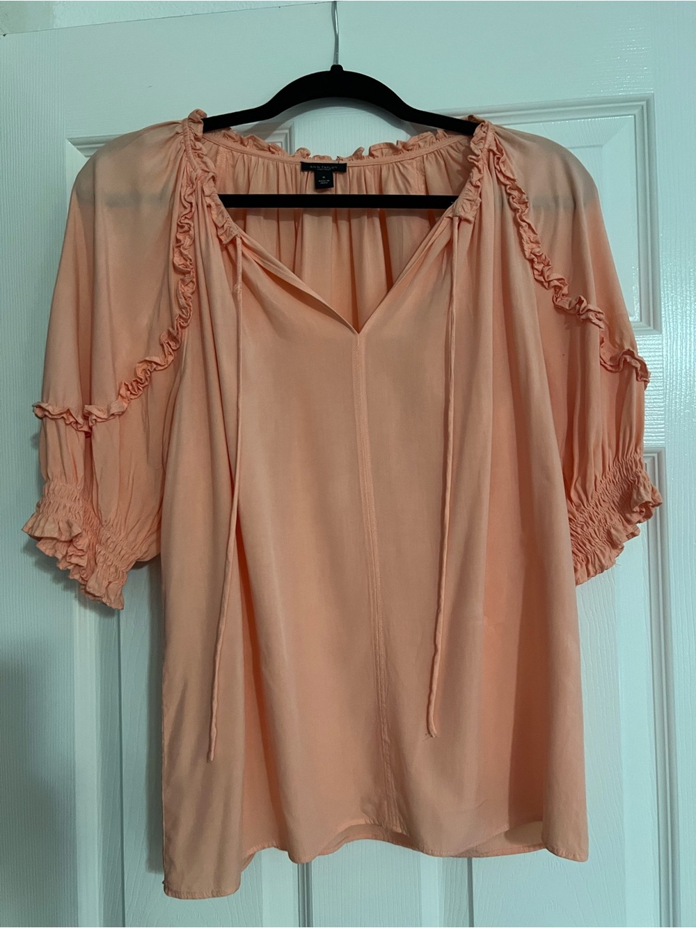 Ann Taylor Factory Peach Ruffle Peasant Blouse